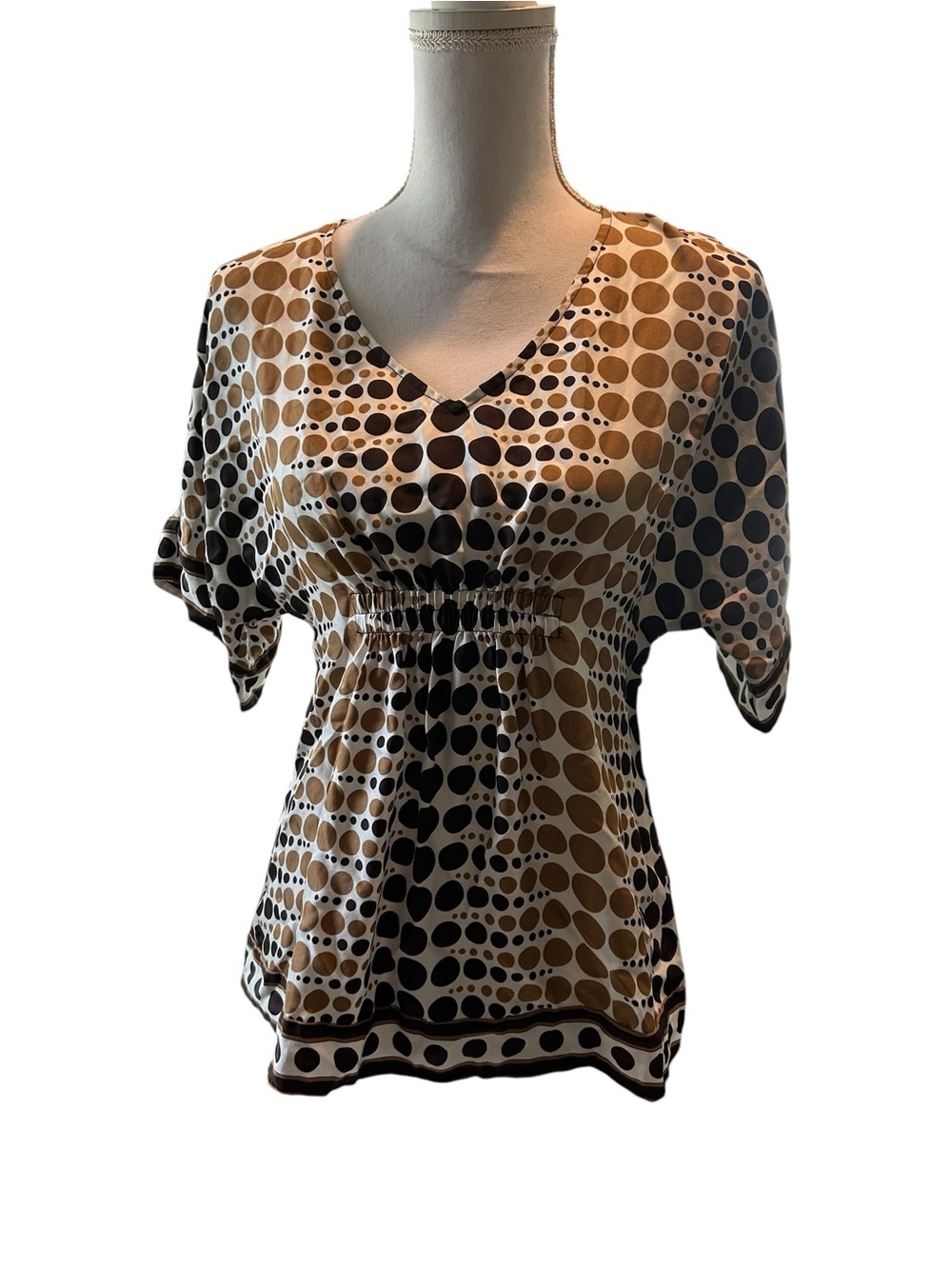 Michael Kors Brown and Black Dot-Print V-Neck Blouse